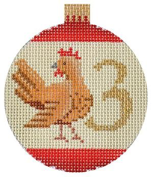 Kirk & Bradley Three French Hens Ornament Needlepoint Canvas