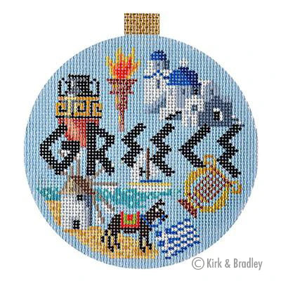 Kirk & Bradley Travel Round - Greece Needlepoint Canvas