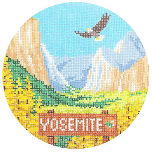 Kirk & Bradley Yosemite Travel Round Needlepoint Canvas