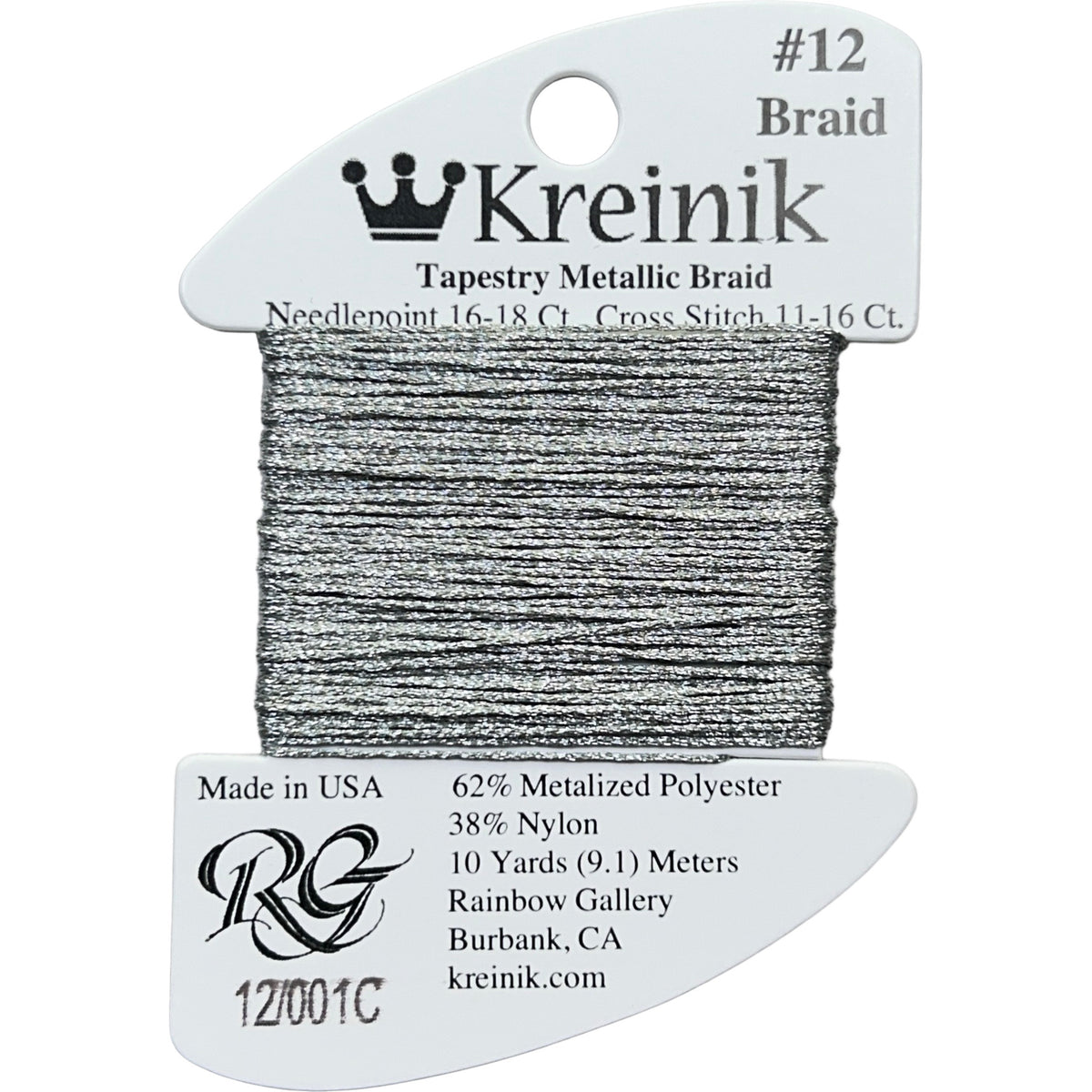 Rainbow Gallery Kreinik Braid #12 - 001C Silver Cord