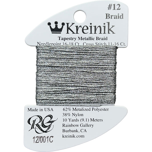 Rainbow Gallery Kreinik Braid #12 - 001C Silver Cord