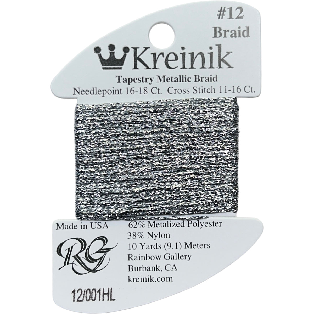 Rainbow Gallery Kreinik Braid #12 - 001HL Silver High Lustre