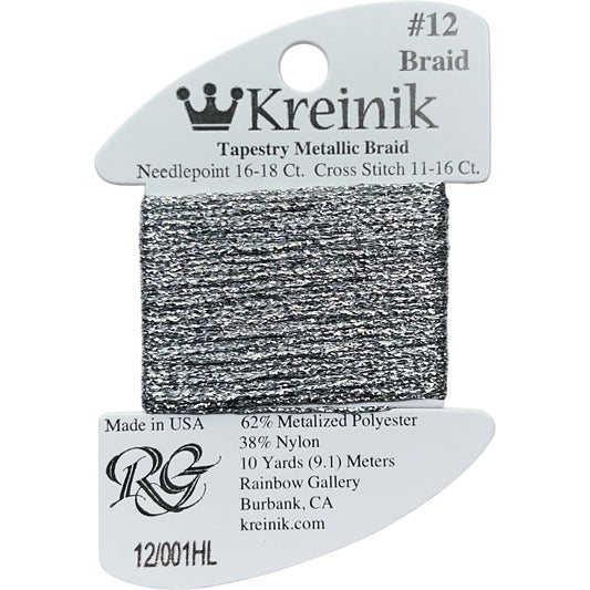 Rainbow Gallery Kreinik Braid #12 - 001HL Silver High Lustre