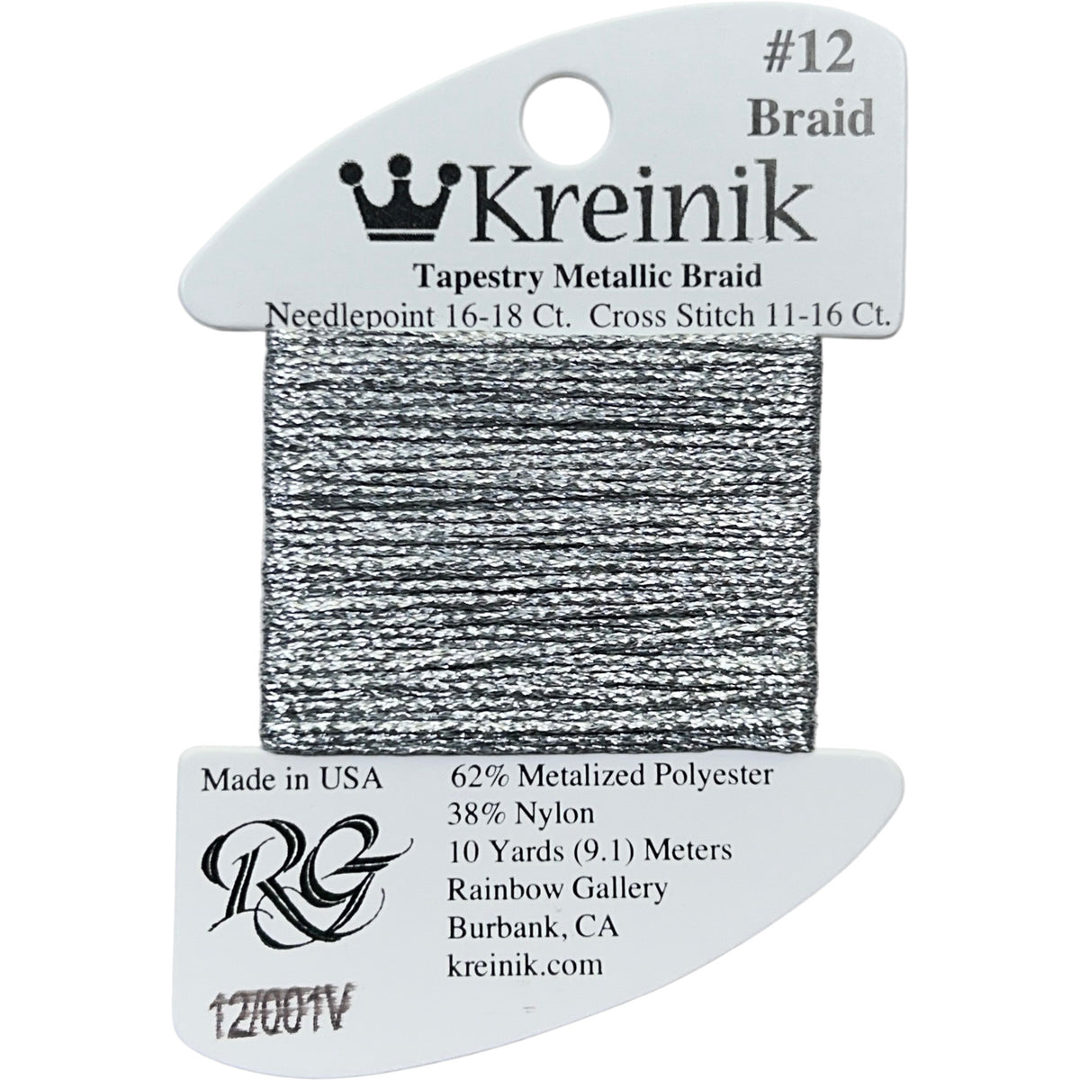 Rainbow Gallery Kreinik Braid #12 - 001V Vintage Silver