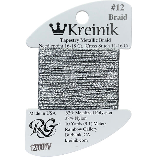 Rainbow Gallery Kreinik Braid #12 - 001V Vintage Silver