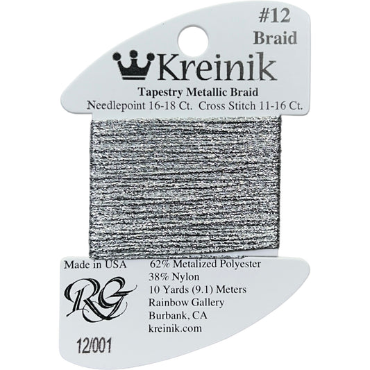 Rainbow Gallery Kreinik Braid #12 - 001 Silver