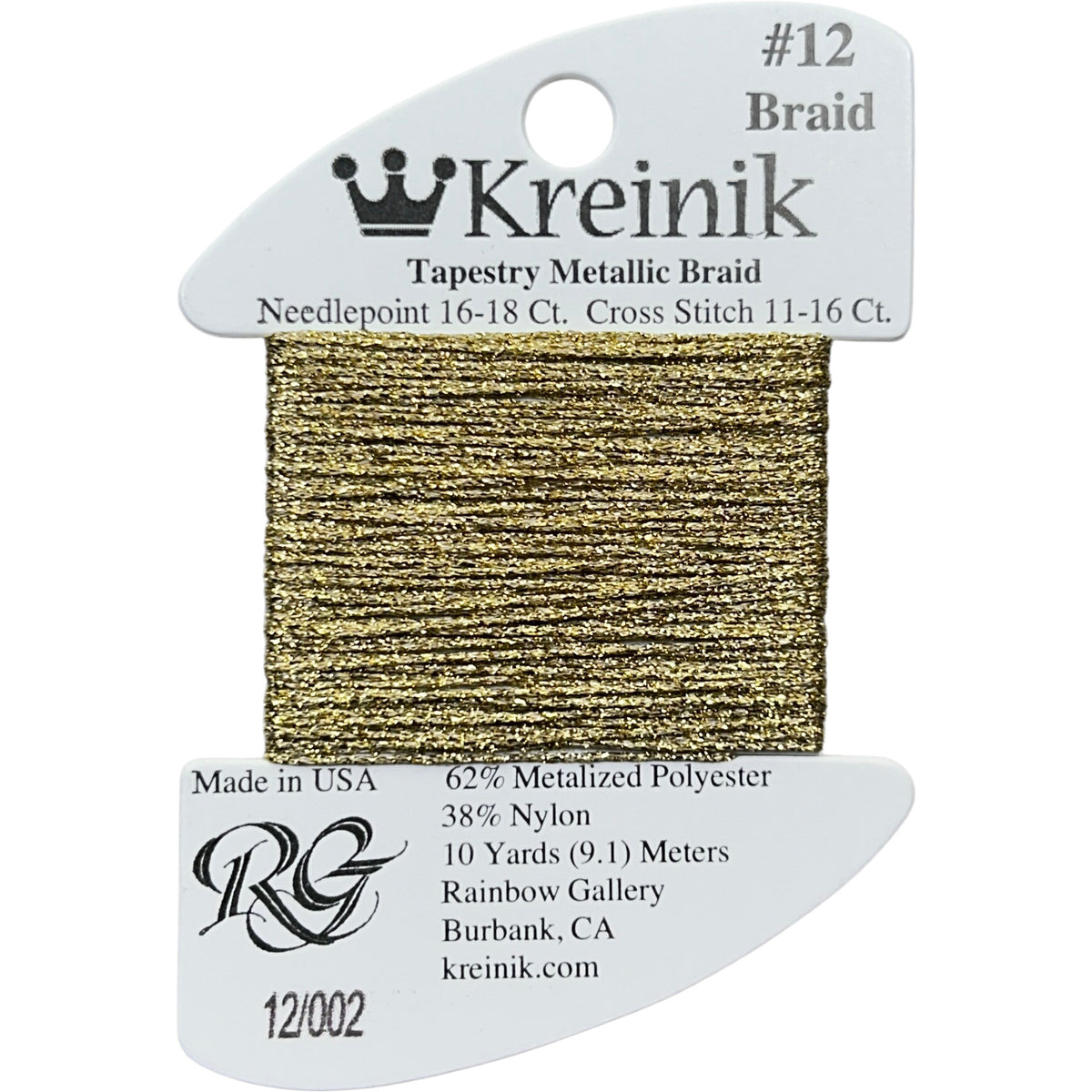 Rainbow Gallery Kreinik Braid #12 - 002 Gold