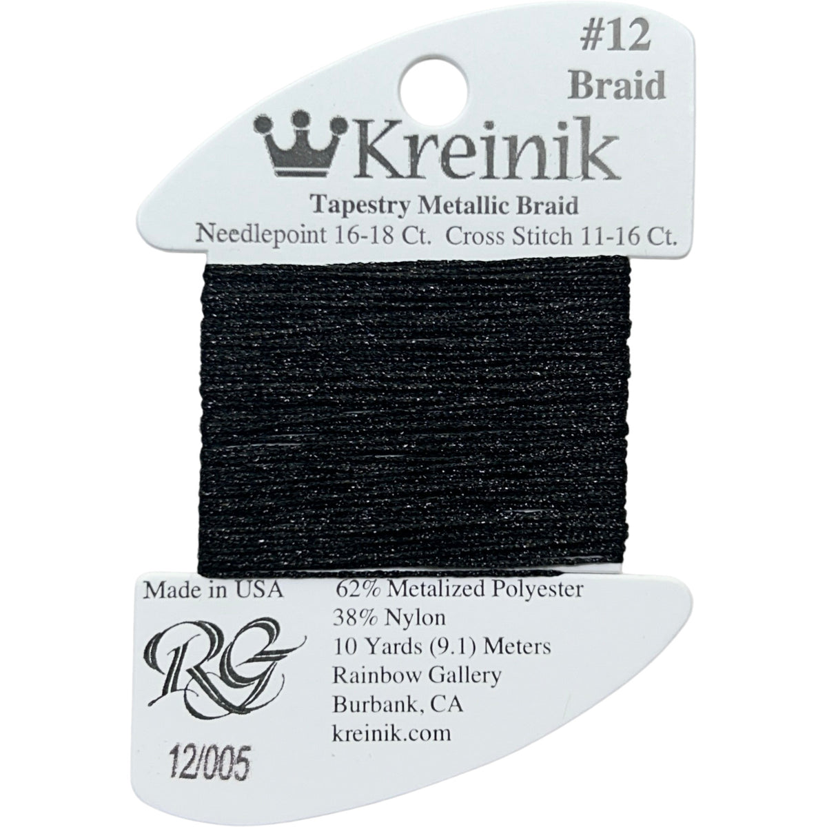 Rainbow Gallery Kreinik Braid #12 - 005 Black