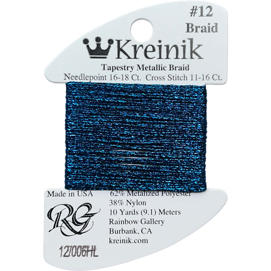 Rainbow Gallery Kreinik Braid #12 - 006HL Blue High Lustre