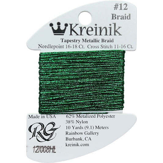 Rainbow Gallery Kreinik Braid #12 - 008HL Green High Lustre
