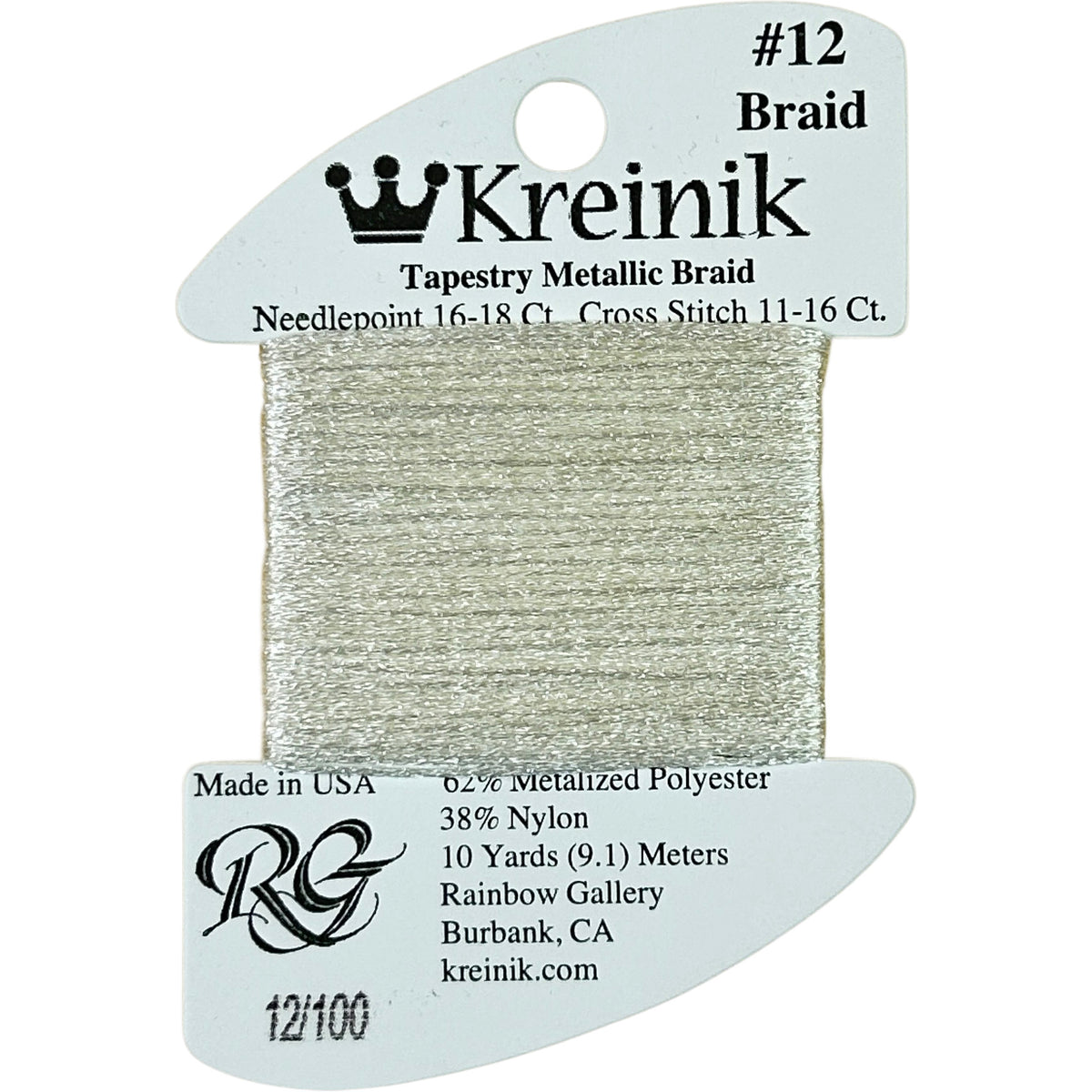 Rainbow Gallery Kreinik Braid #12 - 100 White