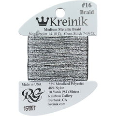 Rainbow Gallery Kreinik Medium Braid #16 - 001 Silver