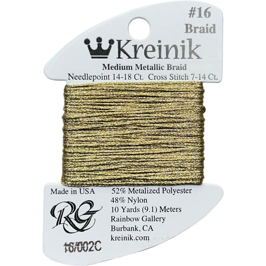 Rainbow Gallery Kreinik Medium Braid #16 - 002C Gold Cord