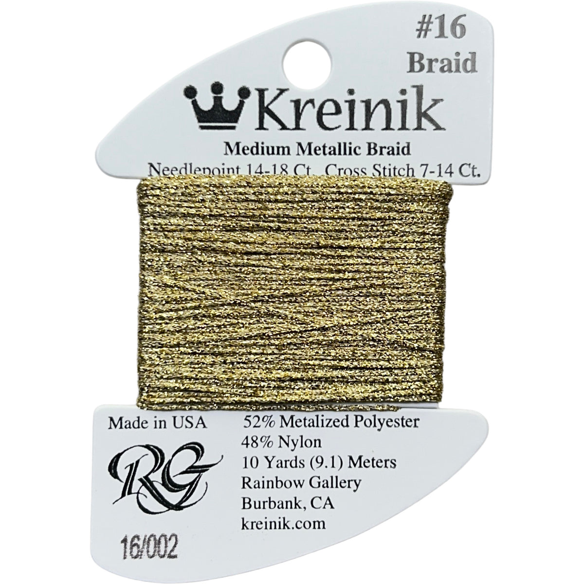 Rainbow Gallery Kreinik Medium Braid #16 - 002 Gold