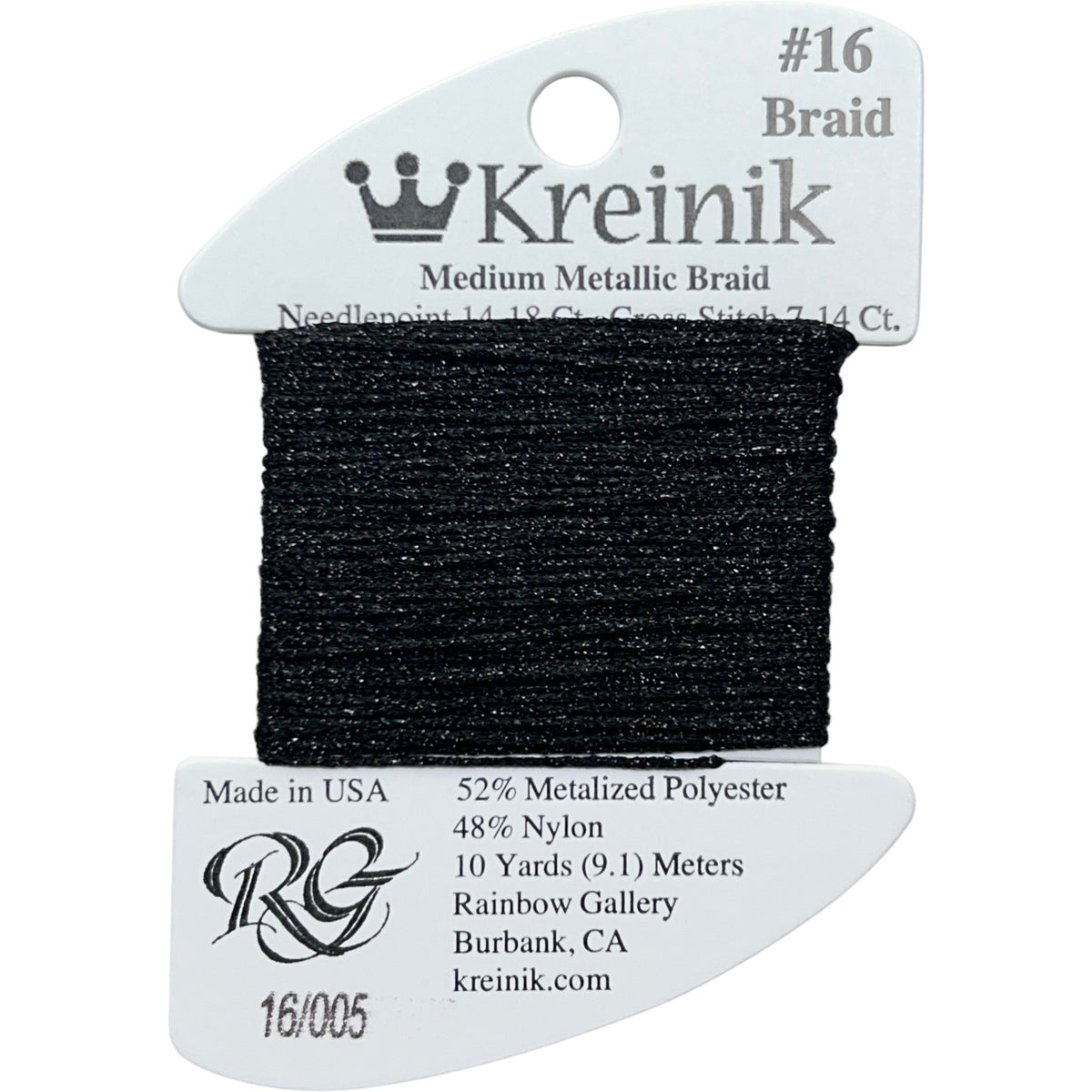 Rainbow Gallery Kreinik Medium Braid #16 - 005 Black