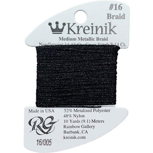 Rainbow Gallery Kreinik Medium Braid #16 - 005 Black