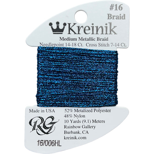 Rainbow Gallery Kreinik Medium Braid #16 - 006HL Blue High Lustre