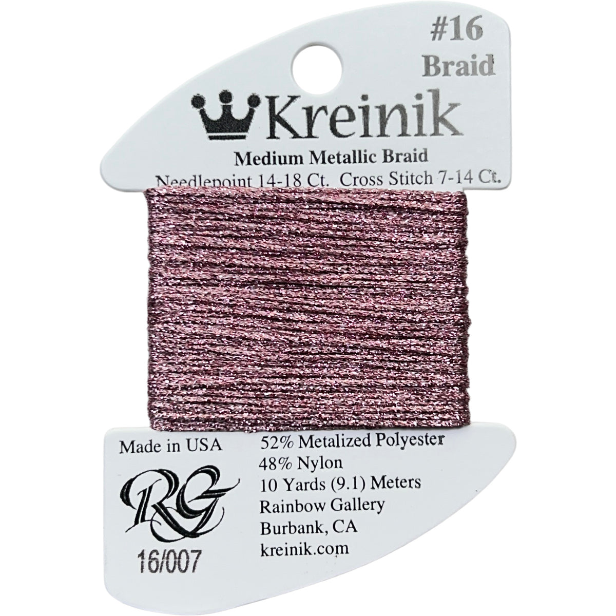 Rainbow Gallery Kreinik Medium Braid #16 - 007 Pink