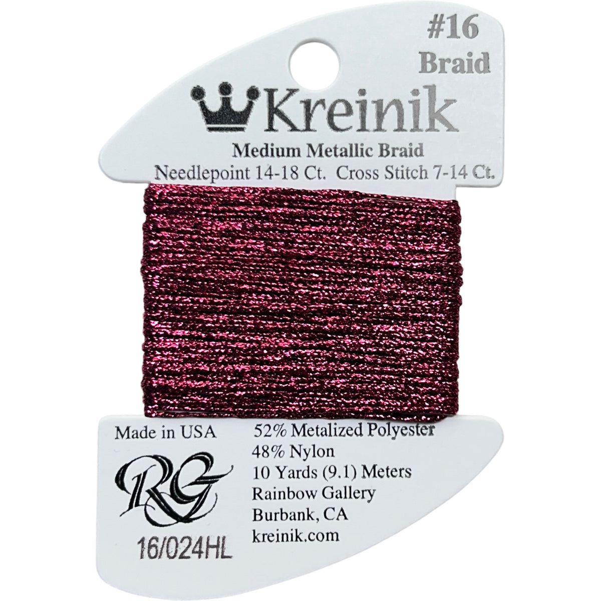 Rainbow Gallery Kreinik Medium Braid #16 - 024HL Fuchsia High Lustre