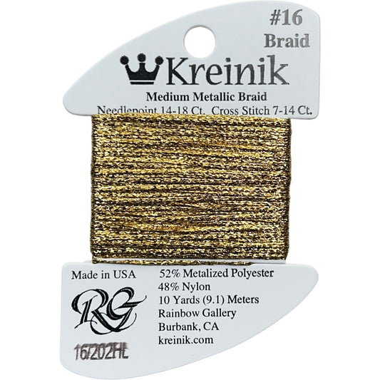 Rainbow Gallery Kreinik Medium Braid #16 - 202HL Aztec Gold High Lustre