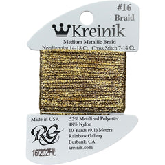 Rainbow Gallery Kreinik Medium Braid #16 - 202HL Aztec Gold High Lustre