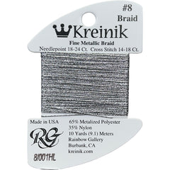 Rainbow Gallery Kreinik Fine Braid #8 - 001HL Silver High Lustre
