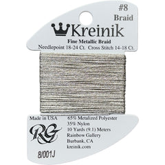 Rainbow Gallery Kreinik Fine Braid #8 - 001J Japan Silver