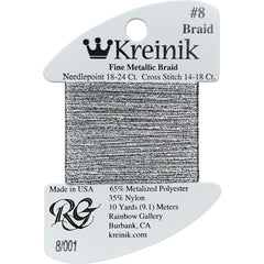 Rainbow Gallery Kreinik Fine Braid #8 - 001 Silver