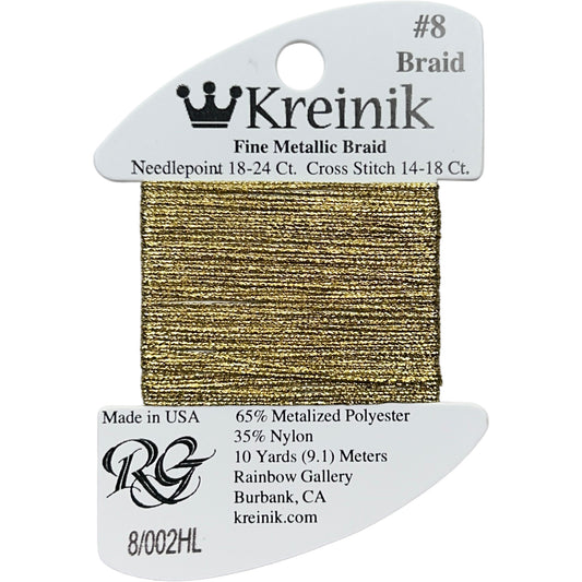 Rainbow Gallery Kreinik Fine Braid #8 - 002HL Gold High Lustre