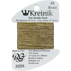 Rainbow Gallery Kreinik Fine Braid #8 - 002HL Gold High Lustre