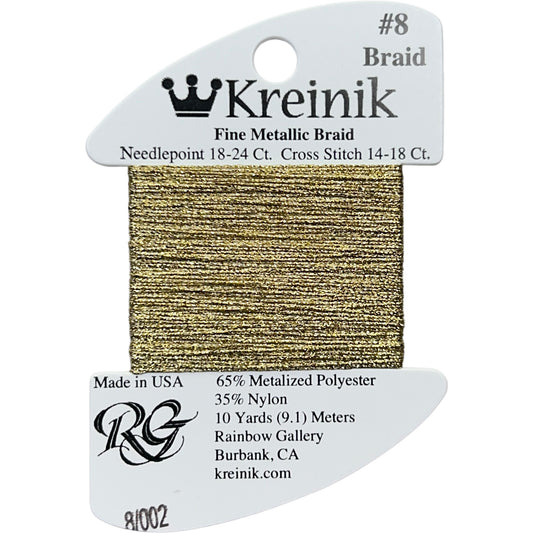Rainbow Gallery Kreinik Fine Braid #8 - 002 Gold