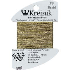Rainbow Gallery Kreinik Fine Braid #8 - 002 Gold