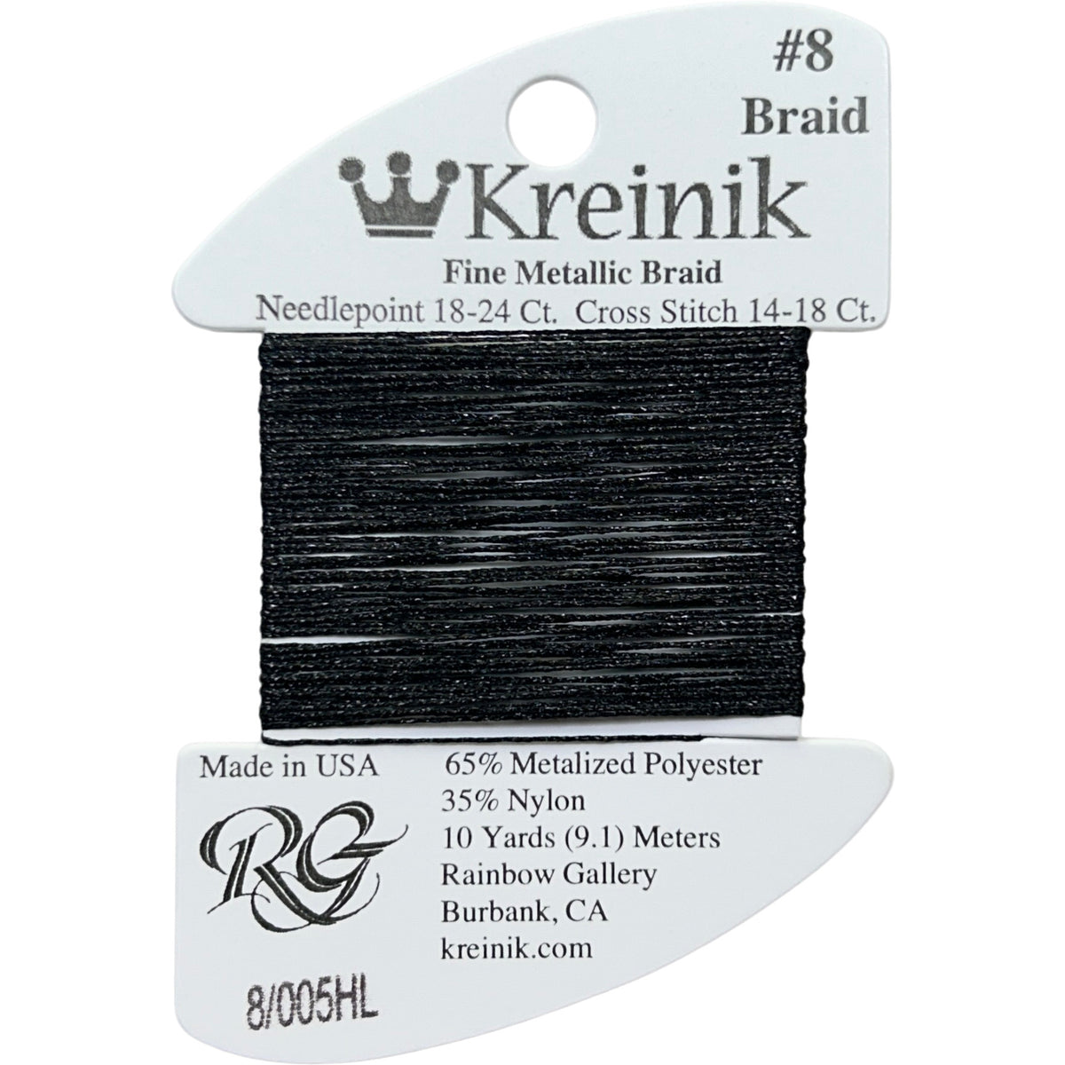 Rainbow Gallery Kreinik Fine Braid #8 - 005HL Black High Lustre