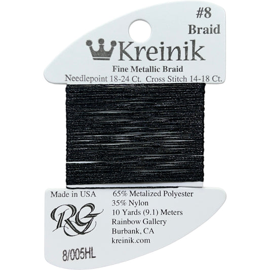 Rainbow Gallery Kreinik Fine Braid #8 - 005HL Black High Lustre