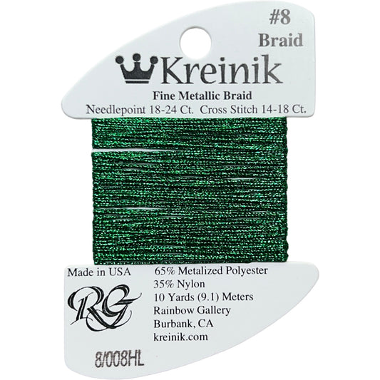 Rainbow Gallery Kreinik Fine Braid #8 - 008HL Green High Lustre