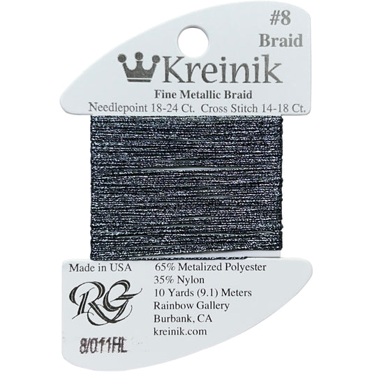 Rainbow Gallery Kreinik Fine Braid #8 - 011HL Gun Metal High Lustre