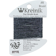 Rainbow Gallery Kreinik Fine Braid #8 - 011HL Gun Metal High Lustre