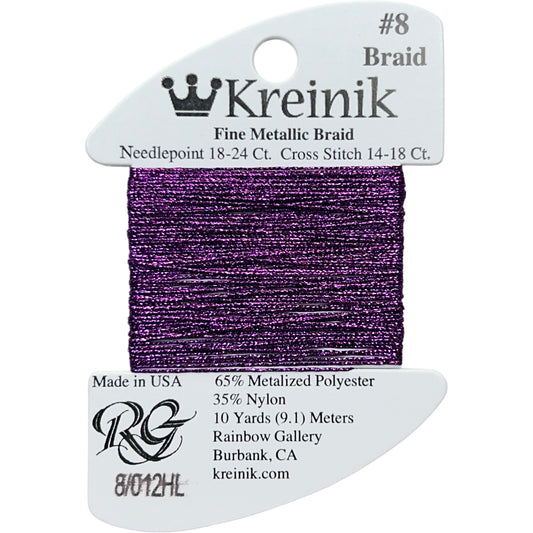 Rainbow Gallery Kreinik Fine Braid #8 - 012HL Purple High Lustre