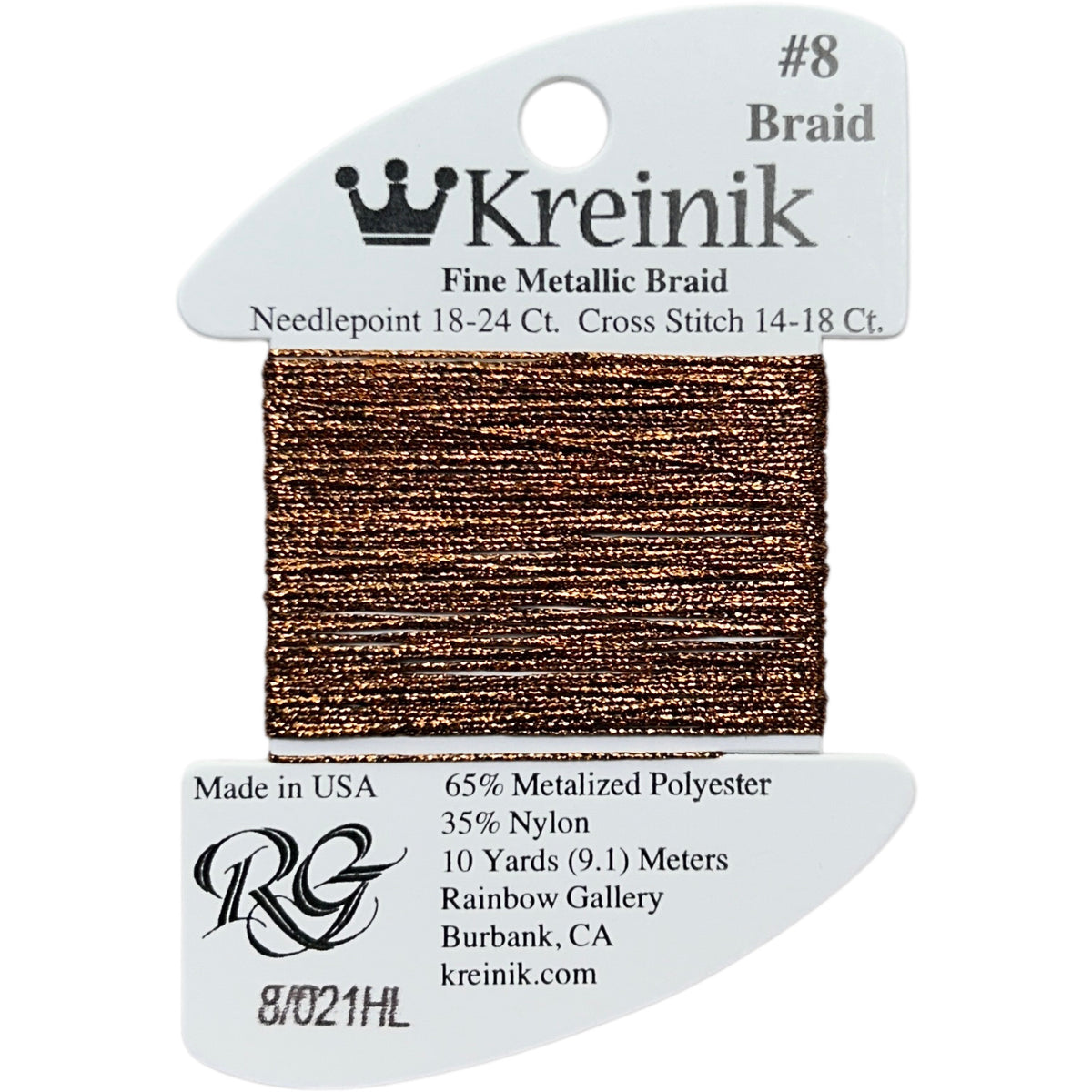 Rainbow Gallery Kreinik Fine Braid #8 - 021HL Copper High Lustre