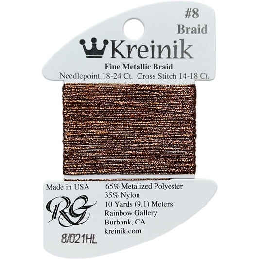 Rainbow Gallery Kreinik Fine Braid #8 - 021HL Copper High Lustre