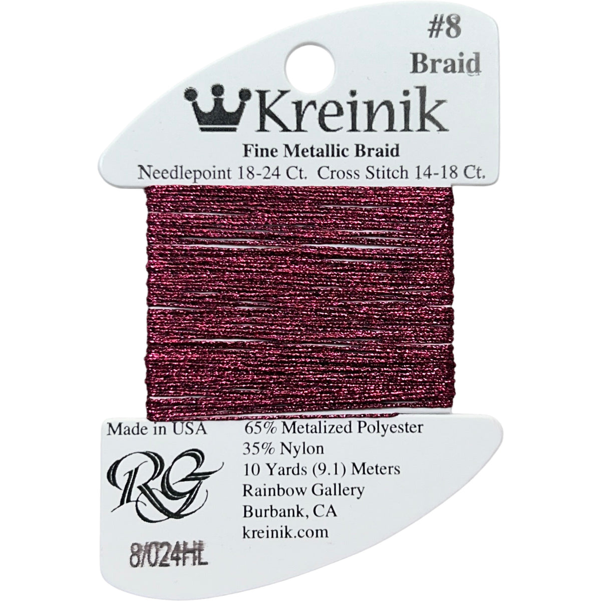 Rainbow Gallery Kreinik Fine Braid #8 - 024HL Fuchsia High Lustre