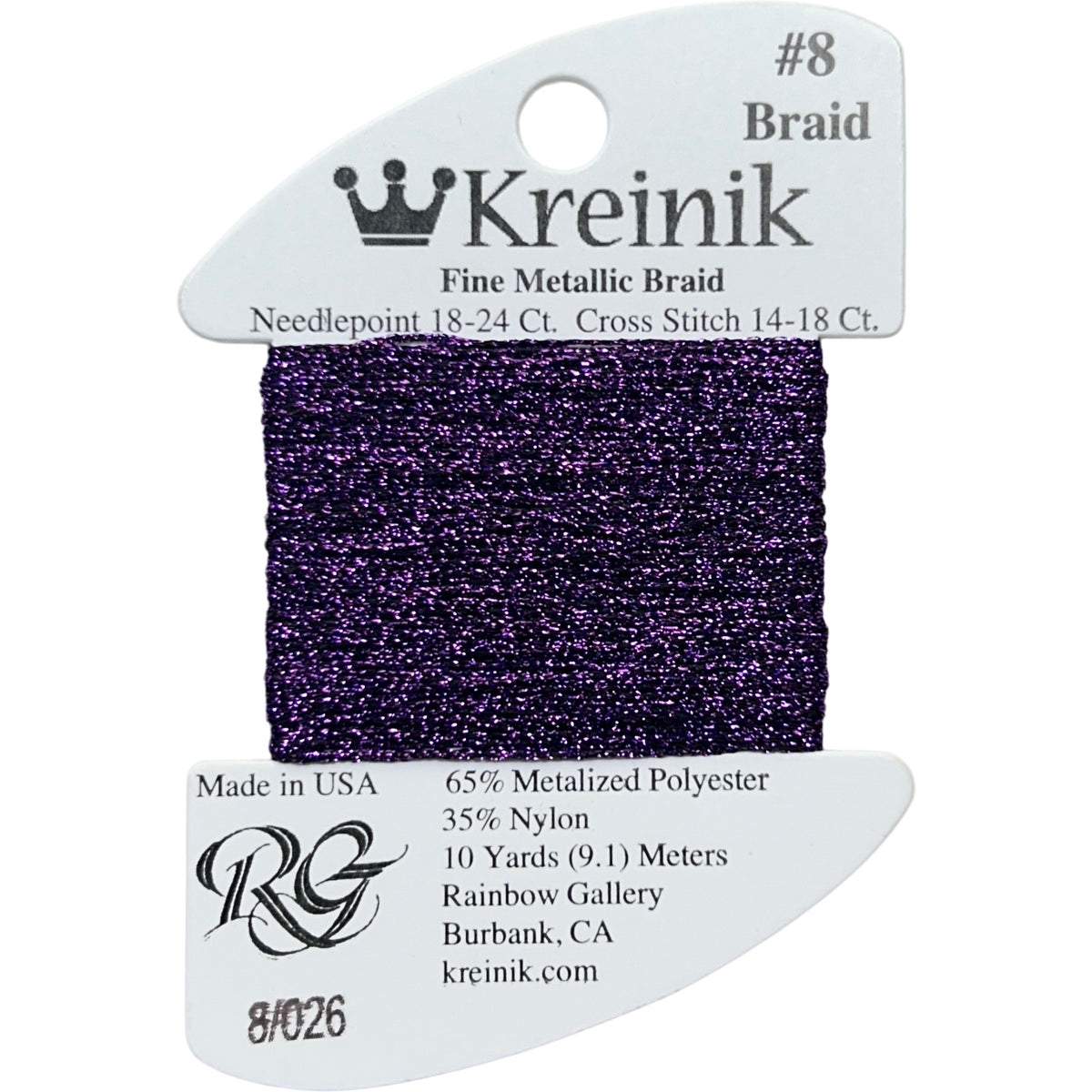 Rainbow Gallery Kreinik Fine Braid #8 - 026 Amethyst