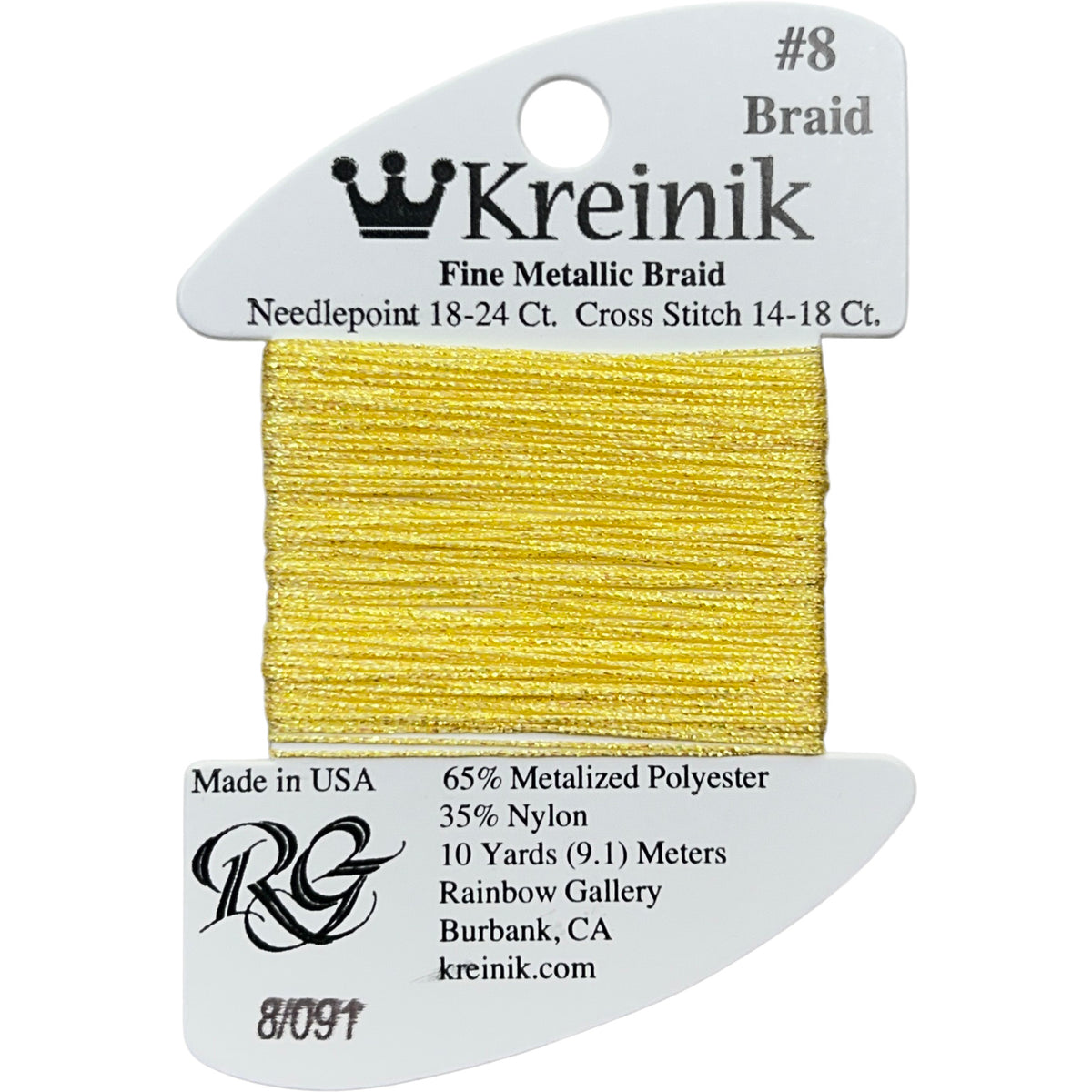 Rainbow Gallery Kreinik Fine Braid #8 - 091 Star Yellow