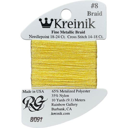 Rainbow Gallery Kreinik Fine Braid #8 - 091 Star Yellow