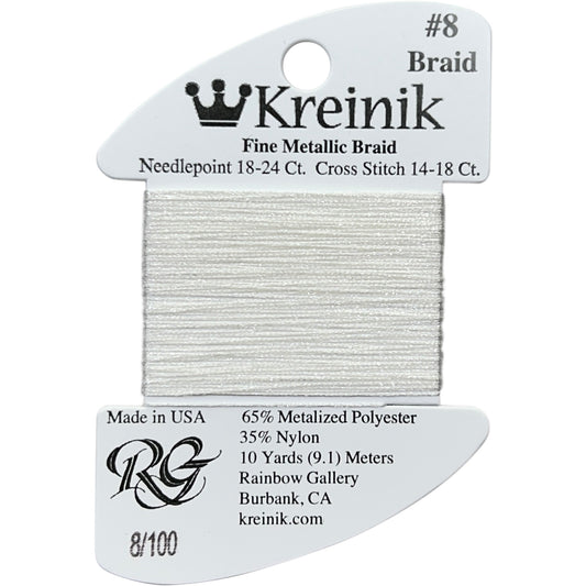 Rainbow Gallery Kreinik Fine Braid #8 - 100 White