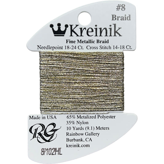 Rainbow Gallery Kreinik Fine Braid #8 - 102HL Vatican Gold High Lustre