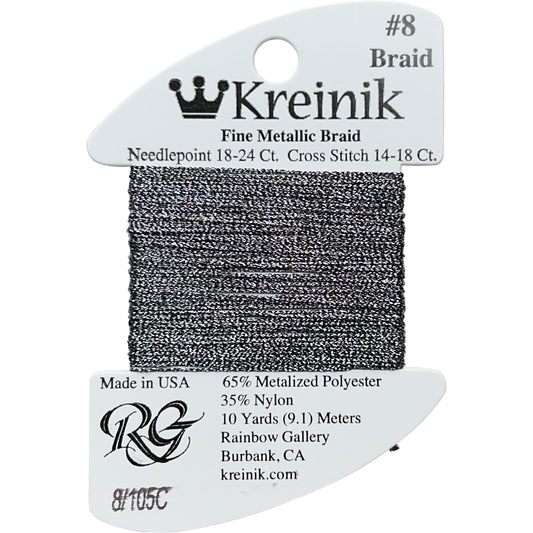 Rainbow Gallery Kreinik Fine Braid #8 - 105C Antique Silver Cord