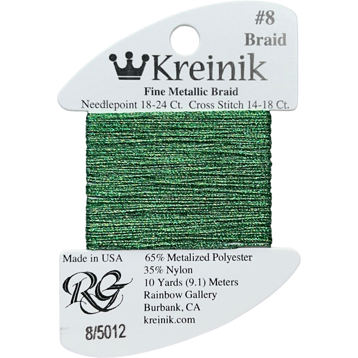 Rainbow Gallery Kreinik Fine Braid #8 - 5012 Shamrock