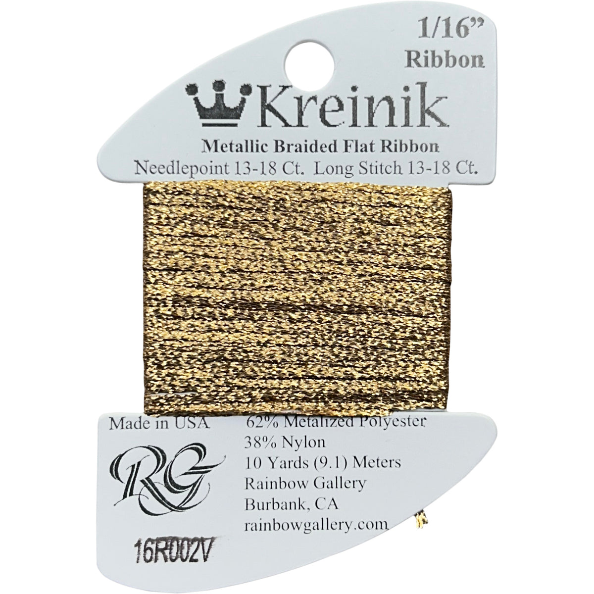Rainbow Gallery Kreinik 1/16" Ribbon - 002V Vintage Gold