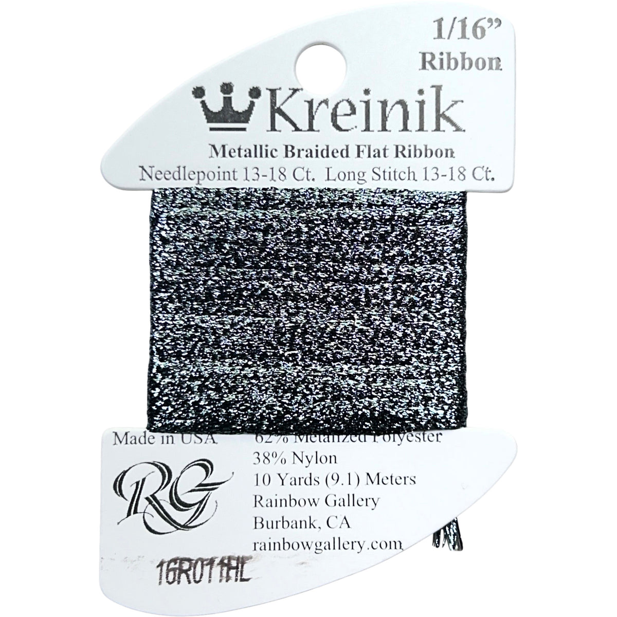 Rainbow Gallery Kreinik 1/16" Ribbon - 011HL Gun Metal High Lustre